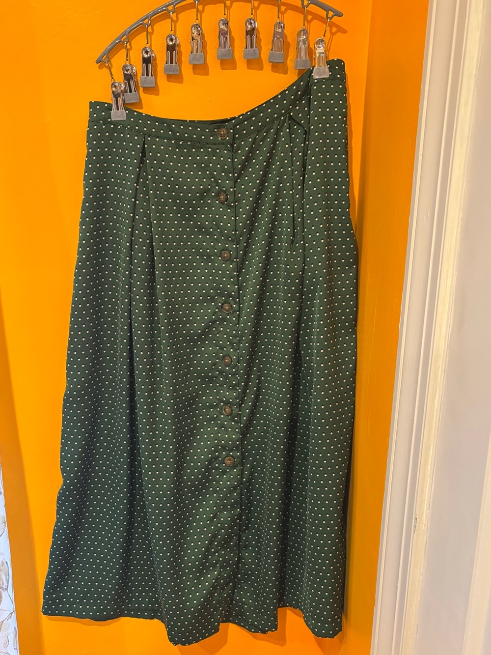 Who What Wear Green Polkda Dot Button Up Skirt